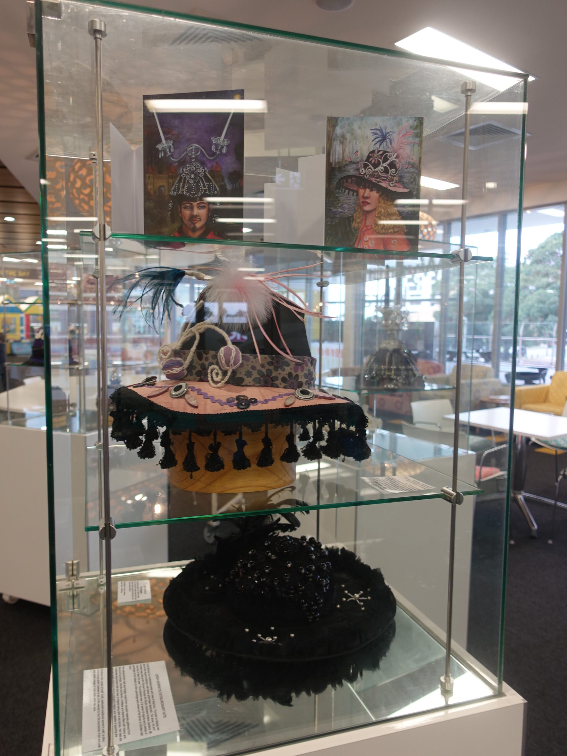 Two extraordinary hats on display at the Wynnum library