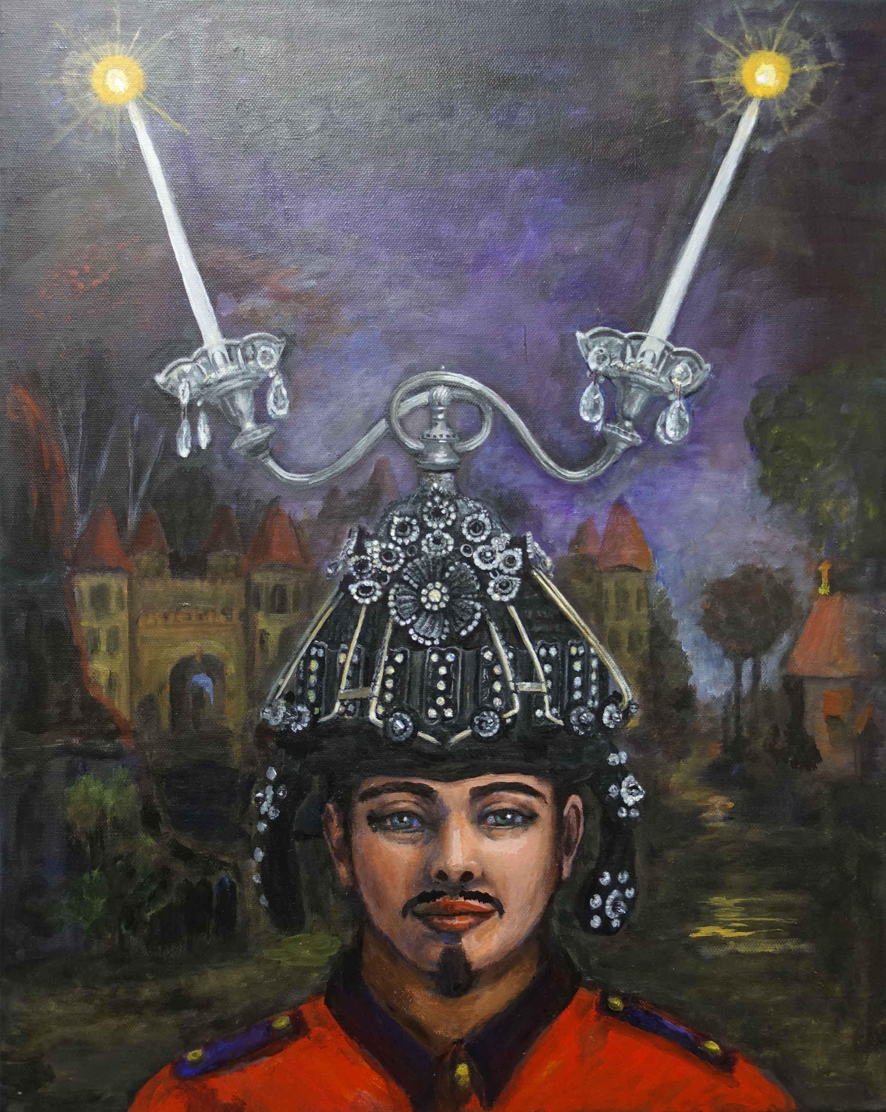 Portrait of man with Hat with candles